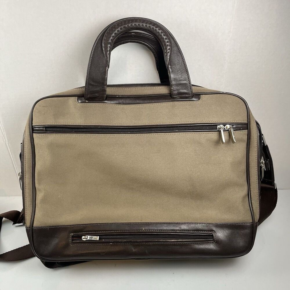 TUMI Achievement 23641MC 2-Way Business Bag Nylon & Brown Leather Tan (Flaws) - Picture 2 of 11